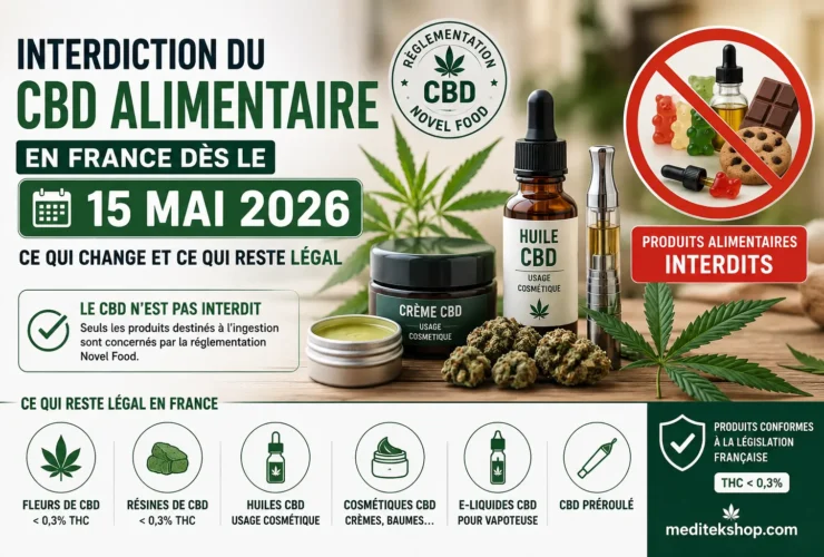 Interdiction du CBD alimentaire en France dès le 15 mai 2026 : fleurs CBD, résines et e-liquides restent légaux